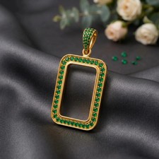 Elegant Men's Emerald Halo Bar Frame Pendant Only In 14k Yellow Gold Plated picture