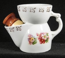 Porcelain Shaving Mug Scuttle with Shaving Brush Floral picture