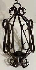 Vintage 1969’s Gothic Revival Medieval Iron Lantern Hanging Candle Holder picture
