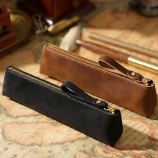 2 Pack Leather Pencil Case Pen Holder Stationery Zipper Bag Make Up Brush Pouch picture