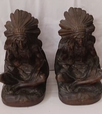 Antique K.B.W. Art Bronze Seated Indian Chief Bookends picture