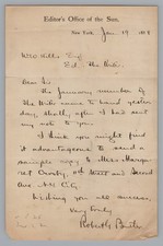1888 Robert G Butler Signed Letter NY Sun Newspaper Staff Editor Autograph ALS picture