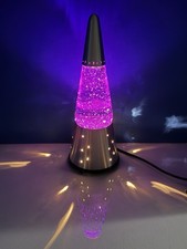 Vintage Lava Lite Wizard Moon Stars Glitter Lamp ~Purple Glitter ~Silver Base picture