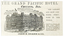 1876 Grand Pacific Hotel Advertisement Chicago Illinois John B. Drake Victorian picture
