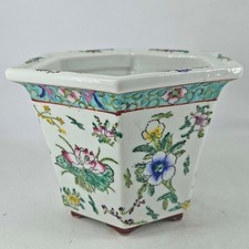 Vintage Chinese famille rose hand painted hexagonal floral planter picture