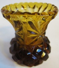 Vtg Amber Glass Toothpick Holder Uknown Pattern and Maker picture