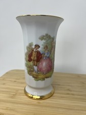 German 24K Gold Trim Vintage Vase Fragonard Scene Courting Couple Hoffmann  7” picture