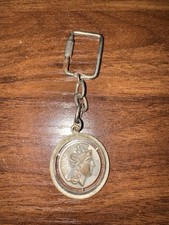 Vtg Athena Greek Coin Style Spinner Keychain Floating Medallion Silver Tone 1.5” picture