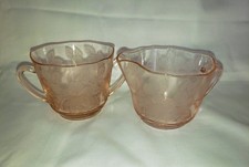 VTG Pink Depression Glass Dogwood Sugar Bowl Creamer MacBeth Evans Retro 30s picture
