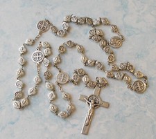 Beautiful  silvertone St. BENEDICT Rosary~Italy~metal St Benedict medal beads picture