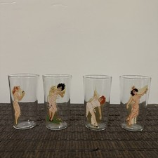 Vintage Pinup Girl Peek-A-Boo Cocktail Glasses Lot Of 4 picture