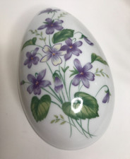 Vintage TOPLINE IMPORTS Japan  Egg Trinket Box with Purple Flowers & Silver Trim picture