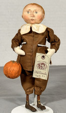 Pat Castka Little Pilgrim Doll 2003 Signed Tagged Pumpkin Folk Art 7.5” picture