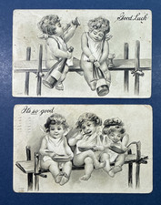 SET 2 Children Greetings Antique Postcards. 1908 era. Eating & Drinking. Humor picture
