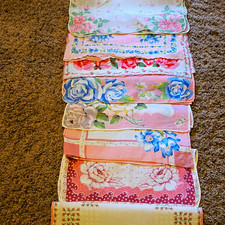 Vintage Lot of 10 Floral Print Collectible Handkerchiefs / Pink Theme picture