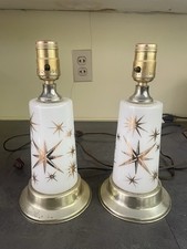 Vintage MCM Pair Of Bartlett Collins Atomic Starburst Table Lamps 11” VG  picture
