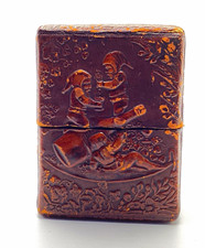Vintage 1940-60’s Embossed Leather Playing Cards Box/Used/Elves/Great Condition  picture