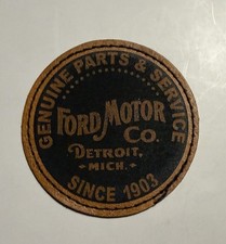 Ford Motor Co Genuine Parts & Service Antique Ad Iron on Leather  Patch 2.5” picture