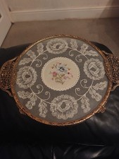 Vintage Round Petit Point Dressing Table/Vanity  Tray picture