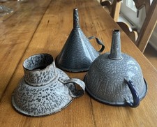3 Antique Mottled Gray Enamel Granite Ware Funnels Canning 1900 Farmhouse picture