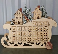 Wooden Christmas Led Lighted Advent Calendar Sleigh w/Tag 13.5