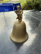 Vintage Solid Brass Bell Cherub Angel Playing Harp 3D Finial Wings THC Hong Kong picture