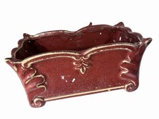Vintage Ornate Burgundy Red Glazed Ceramic Planter Jardiniere Box picture