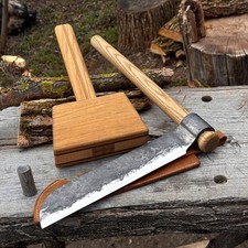 Froe and Mallet Set 52100 Steel Hand Forged Wood Splitting Timber Framing Tool picture