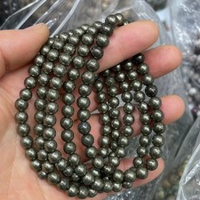 6mm 10pcs Natural  Pyrite Stone Bracelet Black Gemstone Stretch Healing Bracel picture