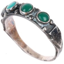 sz5.5 1940's Vintage Maisels Zuni sterling silver snake eye green turquoise ring picture