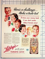 1937 Libby's Tomato Juice Vintage Print Ad Family Taste-Test Money Back Offer picture
