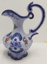 Vintage Blue Floral Vestal Alcobaca Portugal Pitcher Signed & Numbered 8