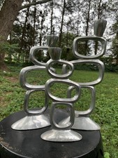 Vintage Mathew Hilton (?) Sculptured Circles 80s Brutalist Candlesticks picture