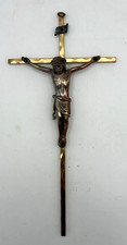 1970s Germany Brass Cross Crucifix Wall Hanging INRI 10” Vintage picture