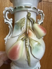Austrian Porcelain Art Nouveau 9” Vase Handpainted Fruit Relief Beautiful  picture