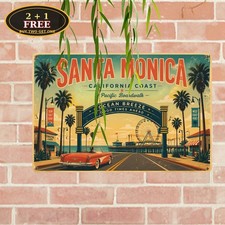 Santa Monica Pier California Route 66 Beach Souvenir Metal Tin Sign picture