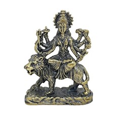 Goddess Durga Ride Lion Shiva Shakti Parvati Avatar Hindu Charm Brass Statue picture
