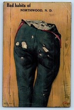 1912 Northwood North Dakota ND Vintage Postcard Bad Habits View Old Pants Posted picture