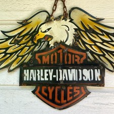 Harley-Davidson Rustic Metal Steel Sign Bar Shield Logo 31x17 Motor Cycles Eagle picture