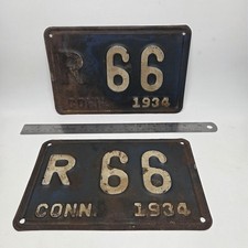 1934 Connecticut License Plates Two Digit #66 Three Character R 66 Matched Pair picture