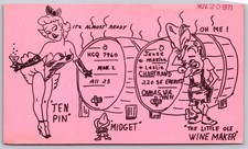 1971 Humorous Cartoon Wine Maker Ten Pin Midget Camas WA Charlotte NC B37 picture