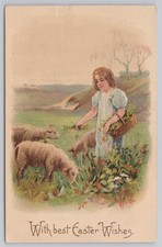 Best Easter Wishes, Sheep and Shepherd, 1907 UDB Embossed Postcard picture