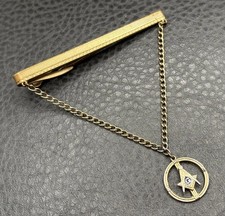 Vintage Hickok Masonic Enamel Tie Bar Clip with Chain Gold Tone picture