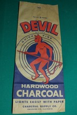 VINTAGE 1960's new / old unused stock DEVIL HARDWOOD CHARCOAL bag 20
