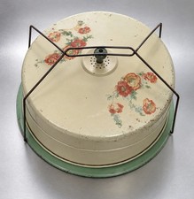 Vtg 1930s Hall's Orange Poppy Metal Cake/Pie Carrier w/ Locking Handle, USA picture