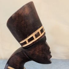 Vintage Hand Carved African Wooden Bust Sculpture Stylized Woman Folk Art picture