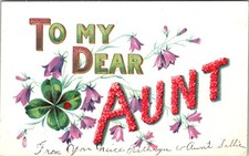 1910s TO MY DEAR AUNT LADYBUG 4 LEAF CLOVER EMBOSSED VICTORIAN ANTIQUE POSTCARD picture