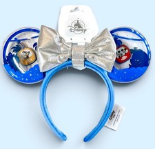 Disney Parks Skyliner Ears Blue Mickey Minnie & Friends Silver Bow Headband NEW picture