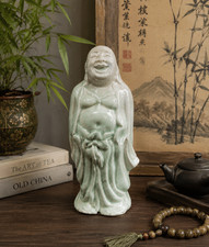 Vintage Laughing Buddha Celadon Green Chinese Figurine Happy Hotei Statue picture