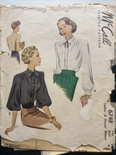 RARE Vtg 40's McCall's 6748 Sewing Pattern Size 16 34 Blouse Shirt Variations picture